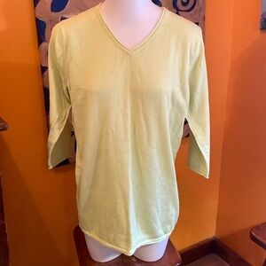 Lightweight V-Neck Sweater in Shades of Lemon Yellow & hint Neon Green.
